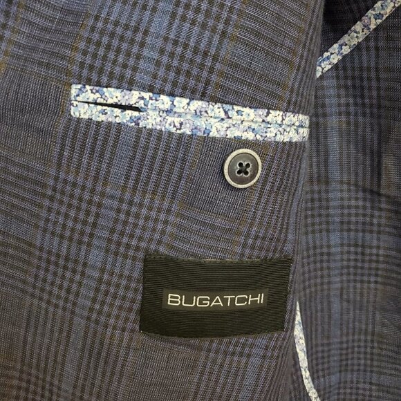 Bugatchi 2 button Linen Blazer Mens Size 42 Running Plaid Blue Gray double vent - Picture 7 of 13